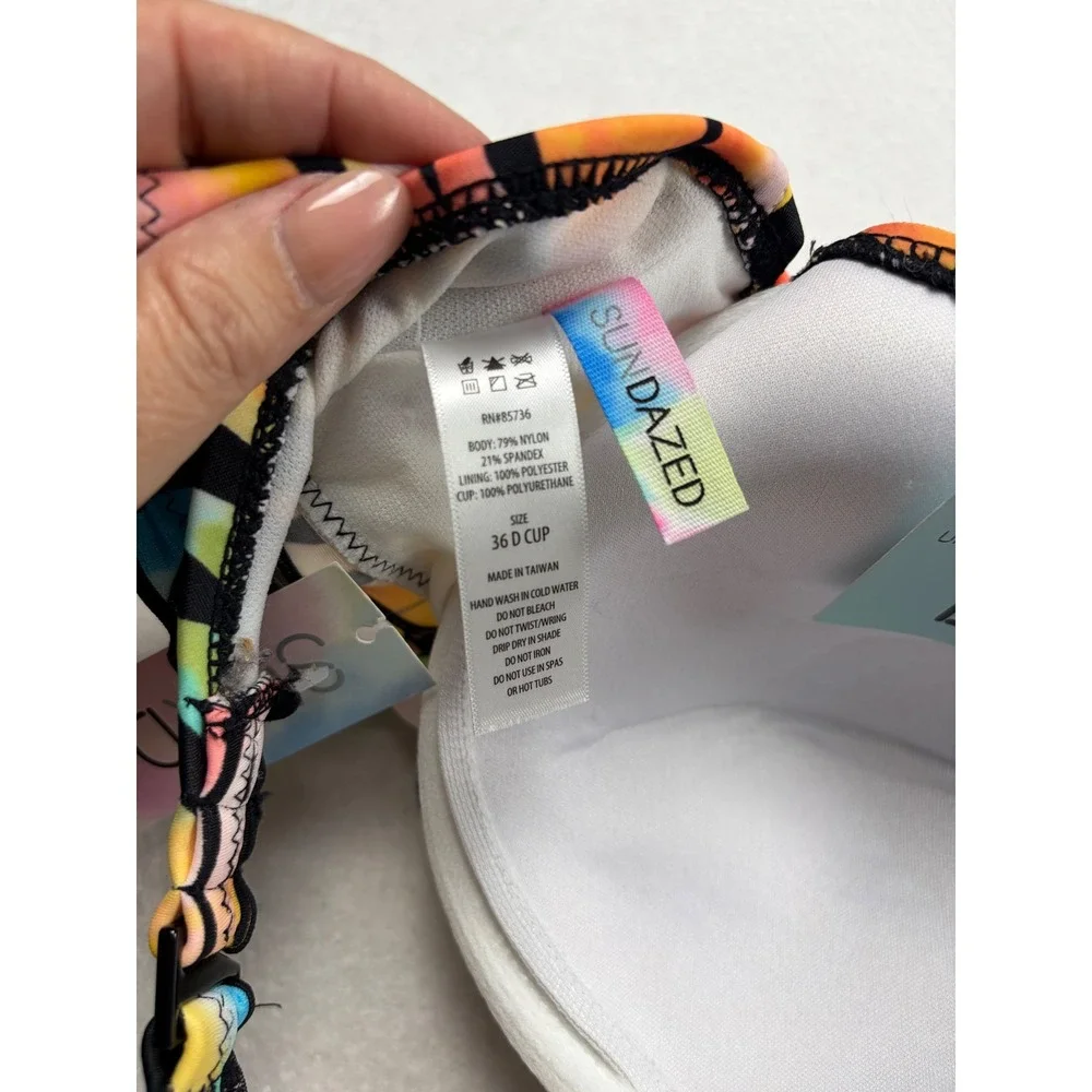 Sundazed Women Tropical Palm Tie Dye Underwire Halter Bikini Top Multi Color 36D